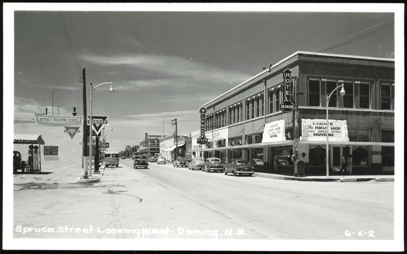 Spruce Street Looking West with Hotel Baker and Shops Deming New Mexico