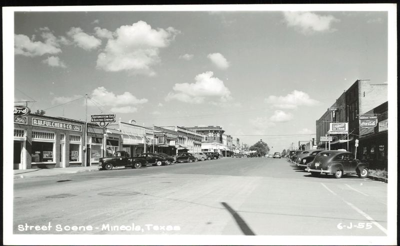 Street Scene with A.W. Fulcher & Co. Ford Dealership Mineola Texas