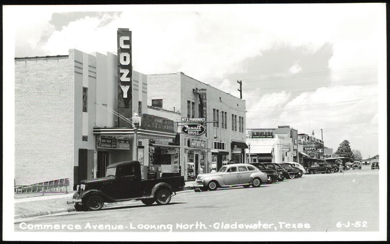 Commerce Avenue Looking North with Cozy Theater Gladewater Texas