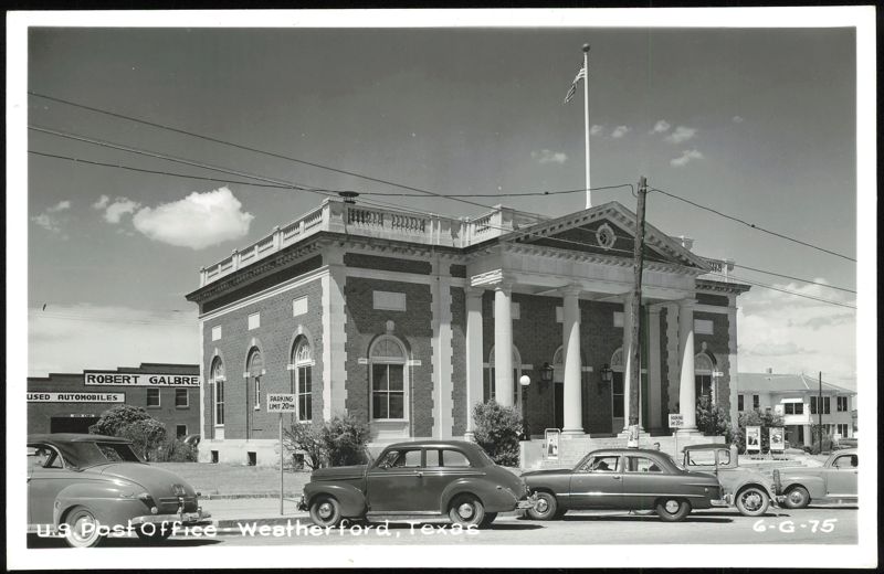 U.S. Post Office with 1940s Automobiles Weatherford Texas