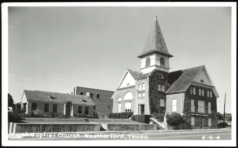 First Baptist Church Stone Building and Steeple Weatherford Texas