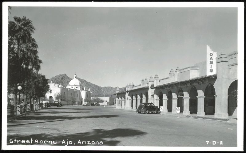 Street Scene with Church and Oasis Plaza Ajo Arizona