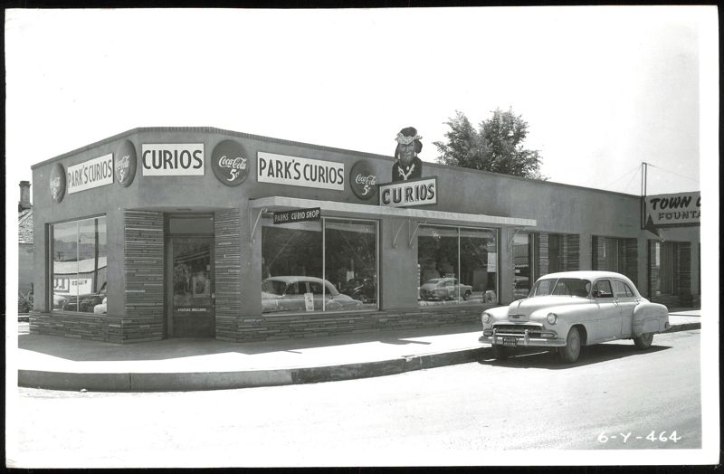 Park's Curios Shop with Coca-Cola Signs and Vintage Car Willcox Arizona