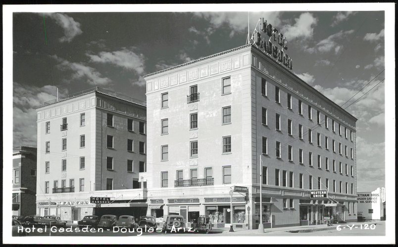 Hotel Gadsden with Western Union and Vintage Cars Douglas Arizona
