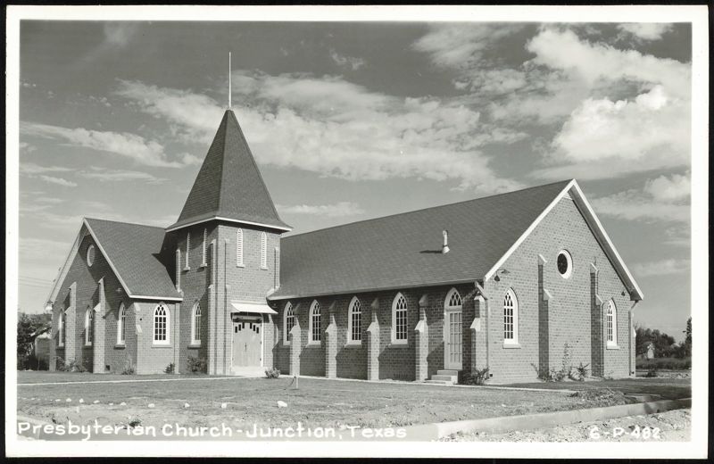 Presbyterian Church with Steeple and Gothic Windows Junction Texas