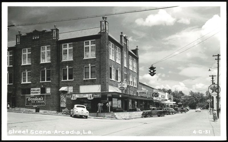Kirkland Drug Store and Street Scene in Arcadia Louisiana