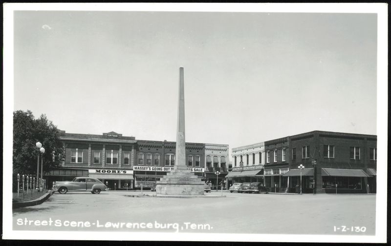 Town Square Monument and Businesses in Lawrenceburg Tennessee
