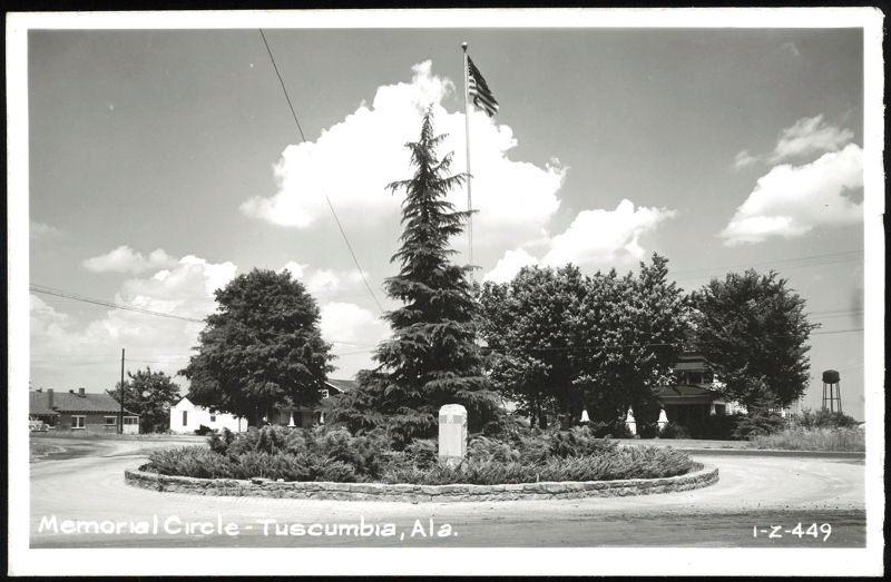 Memorial Circle with Flagpole and Stone Monument Tuscumbia Alabama