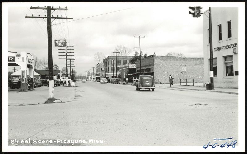 Street Scene with Bank of Picayune and Western Union Mississippi