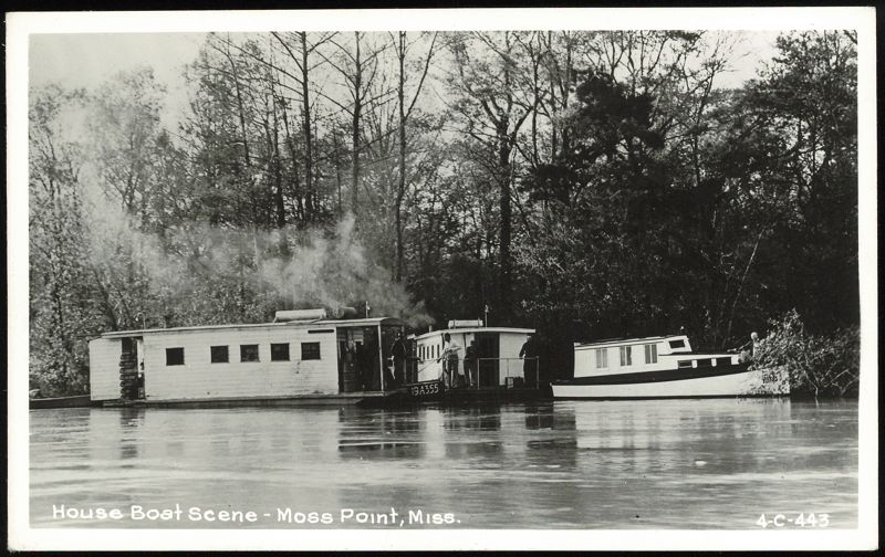 House Boat Scene on the Water in Moss Point, Mississippi