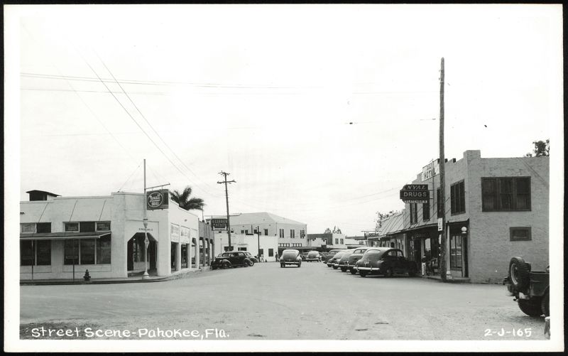 Street Scene with Rexall and Nyal Drugs in Pahokee Florida