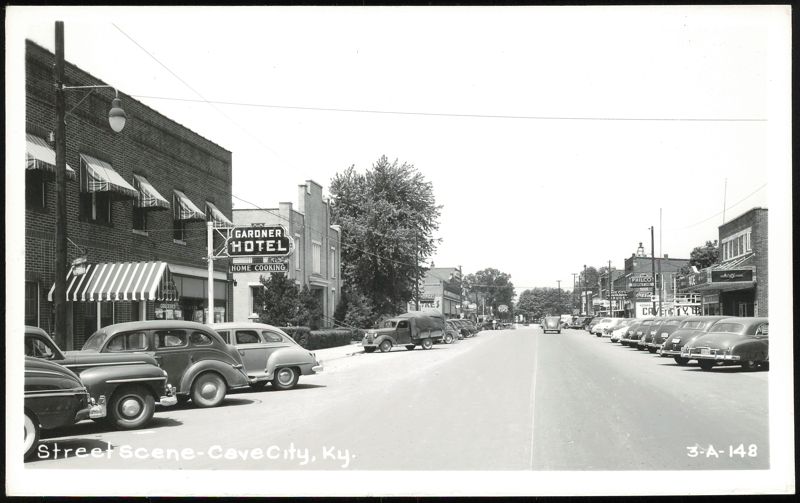 Street Scene with Gardner Hotel in Cave City Kentucky