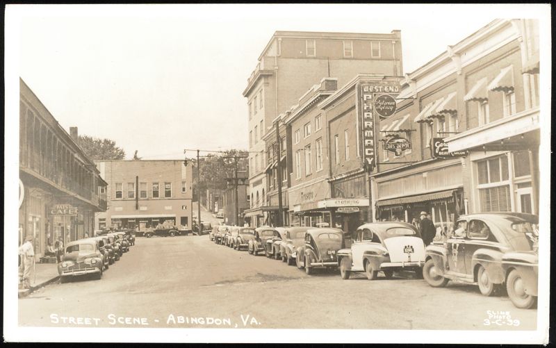 Street Scene with Cars and Businesses in Abingdon, VA Virginia
