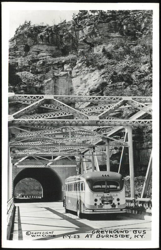 Greyhound Bus on Bridge Near Tunnel in Burnside, KY
