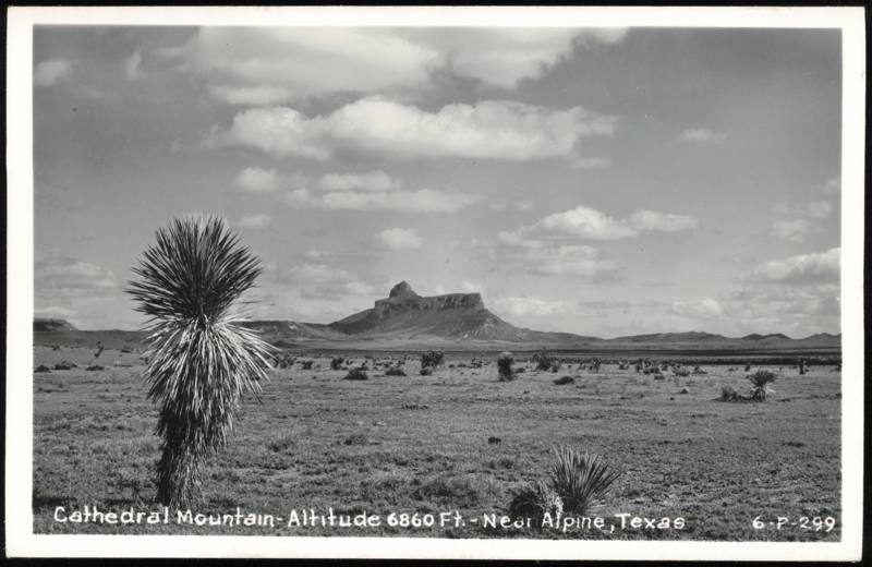 Cathedral Mountain Desert Landscape with Yucca Plants Alpine Texas