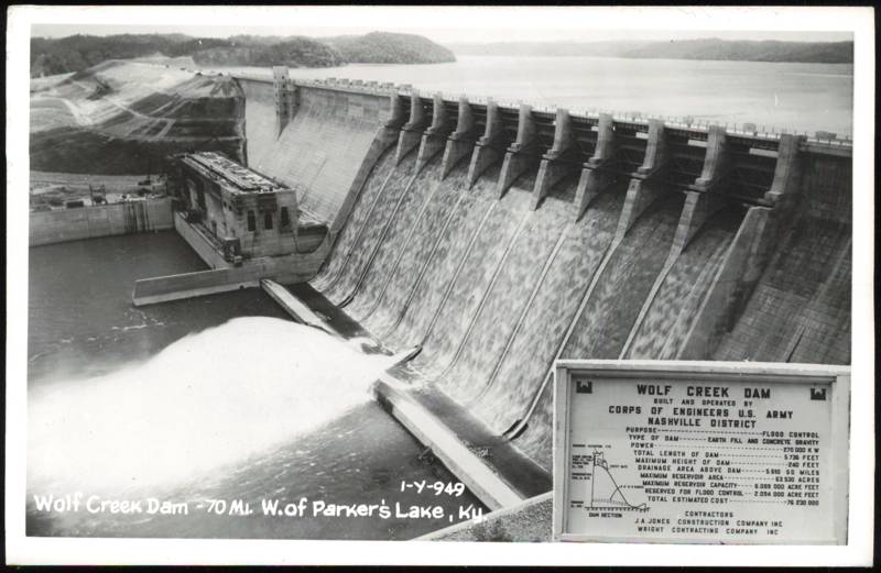 Wolf Creek Dam Overview with Corps of Engineers Sign Parker's Lake Kentucky