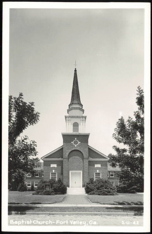 Baptist Church Exterior with Tall Steeple Fort Valley Georgia