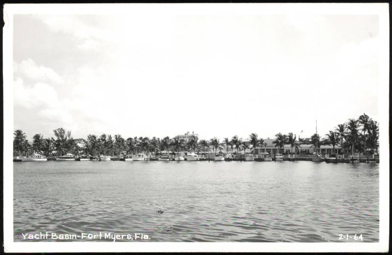 Yacht Basin with Moored Boats and Palm Trees Fort Myers Florida