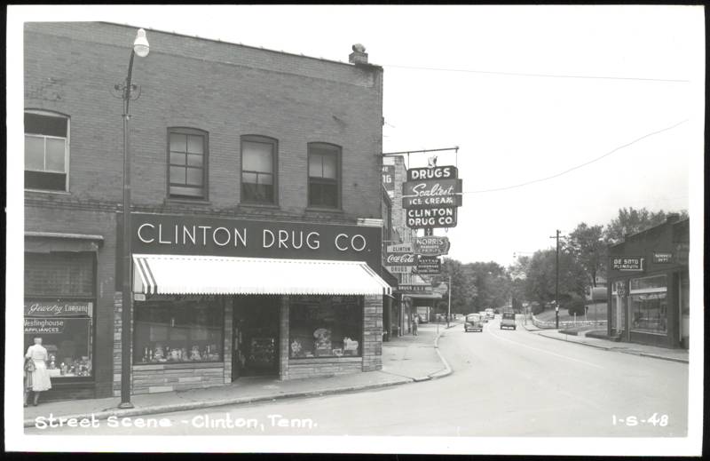 Street Scene Featuring Clinton Drug Co. Storefront Tennessee