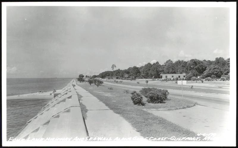 Four Lane Highway and Sea Wall Along Gulf Coast Gulfport Mississippi