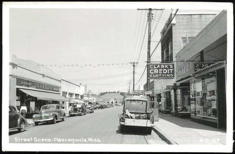 Street Scene with Henkel's & Clark's Credit Clothing Pascagoula Mississippi