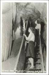 Two Women on Stairs in Grand Slam, Wyandotte Caves Postcard