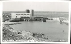 View Below Denison Dam with Powerhouse and Fishermen Postcard