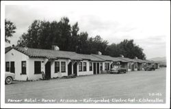 Parker Motel Exterior with Classic Cars Postcard