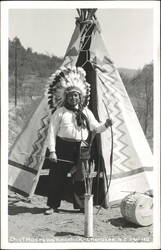 Chief Moses Walkingstick in Headdress with Bow & Arrow Postcard