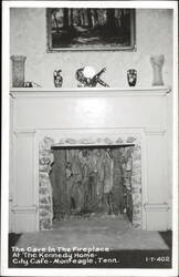 The Cave in the Fireplace, Kennedy Home, City Cafe Postcard