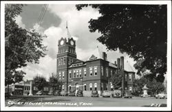 Court House with Clock Tower and Vintage Cars Postcard
