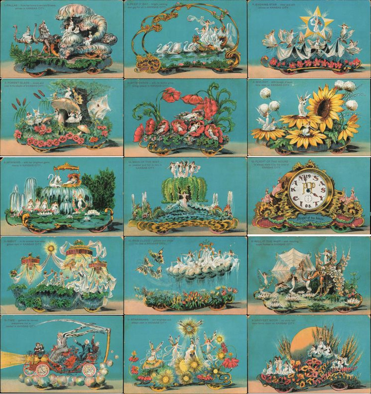 Complete 15 Card Set Kansas City Priests Of Pallas Parade 1908 Floats