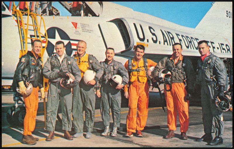 The Original 7 NASA Astronauts with Jet Aircraft Kennedy Space Center Florida