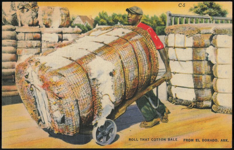Man Rolling a Cotton Bale, El Dorado, Arkansas Farming