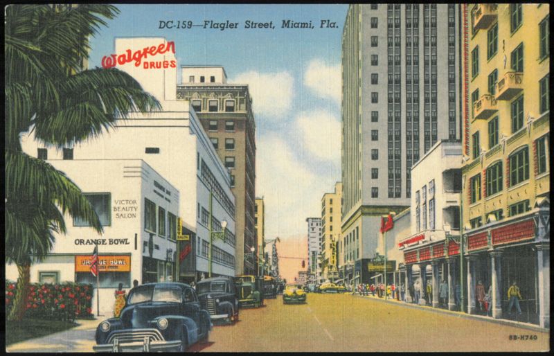 Flagler Street Scene with Walgreen Drugs, Miami