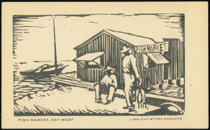 Fish Market, Key West, Lino-cut by The Dudleys