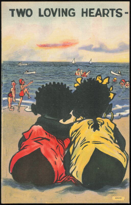 Two Loving Hearts, Beach Scene with Children Black Americana