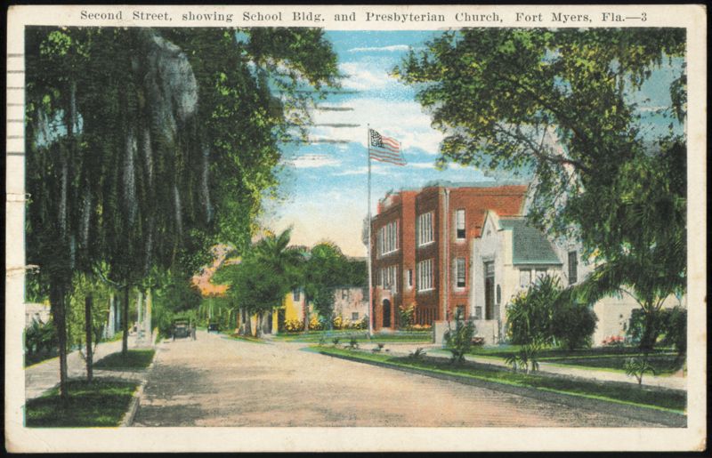 Second Street, School Building, and Presbyterian Church Fort Myers Florida
