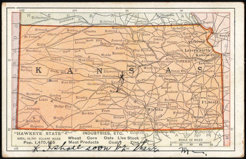 Map of Kansas Hawkeye State Industries and Resources