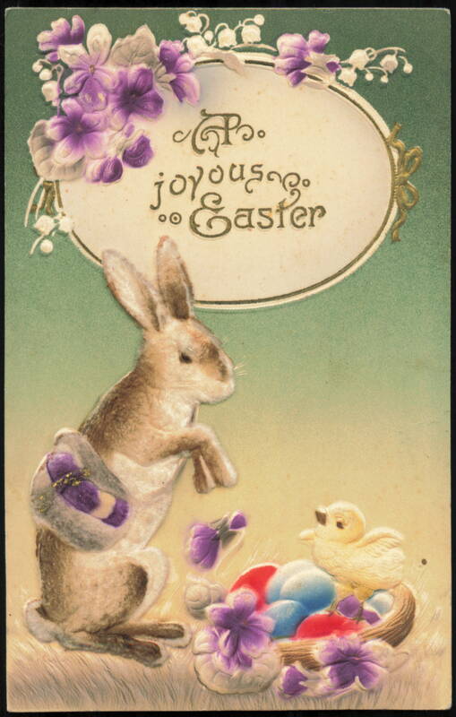 Joyous Easter Rabbit with Chick and Eggs Germany With Bunnies