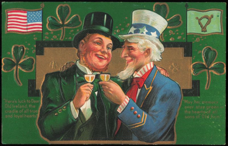 Uncle Sam and Irishman Toasting St. Patrick's Day