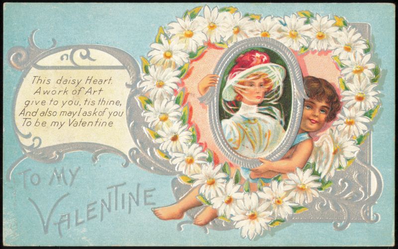 Cupid Holding Mirror with Daisy Heart Frame Valentine Newark Ohio