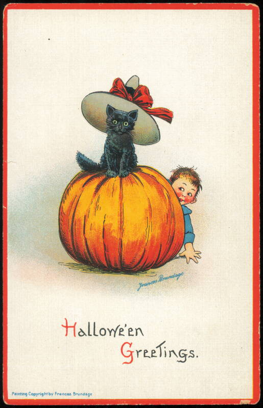 Black Cat in Hat on Pumpkin, Halloween Greetings