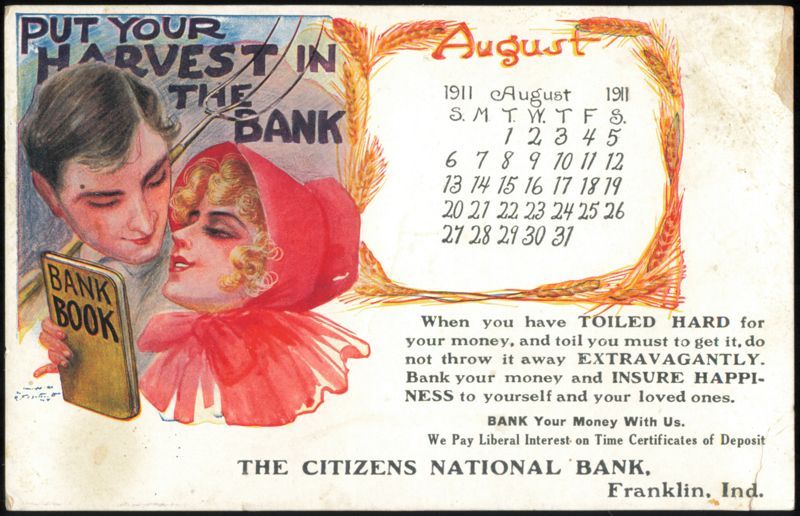 Citizens National Bank, Franklin, Indiana 1911 Calendar