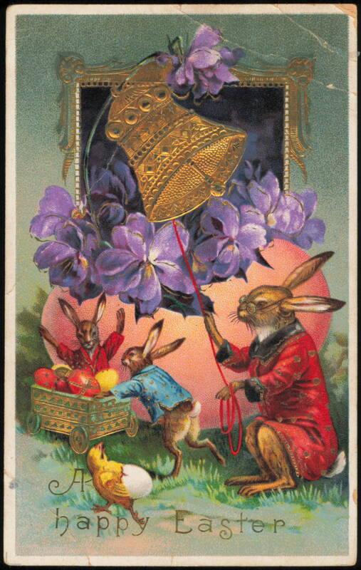 Happy Easter Bunnies with Gold Bell and Chicks With Bunnies