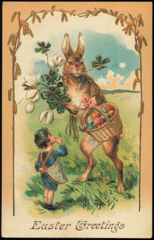 Easter Greetings with Rabbit and Child With Bunnies