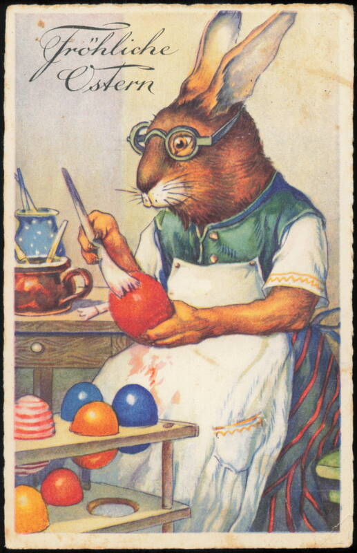 Easter Bunny Painting Eggs with Glasses Germany With Bunnies