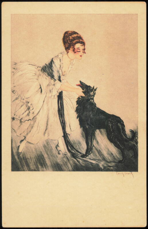 Elegant Woman with Black Dog Illustration Conny Leary