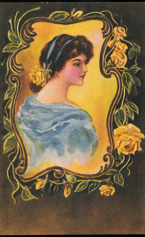 Woman with Yellow Roses in Ornate Frame, Soapine Advertising