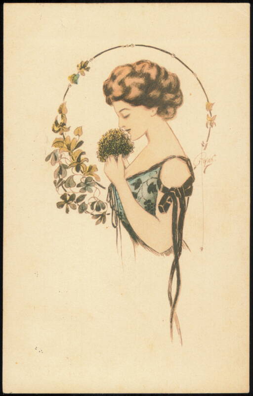 Woman Smelling Flowers Art Nouveau Illustration Ryan